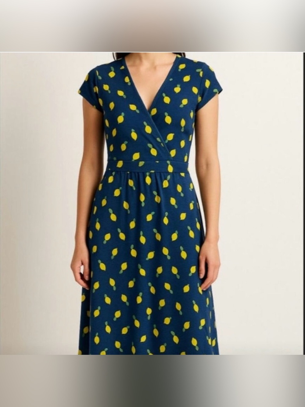 Boden Women’s Navy Wrap Dress with Yellow Leaf Print